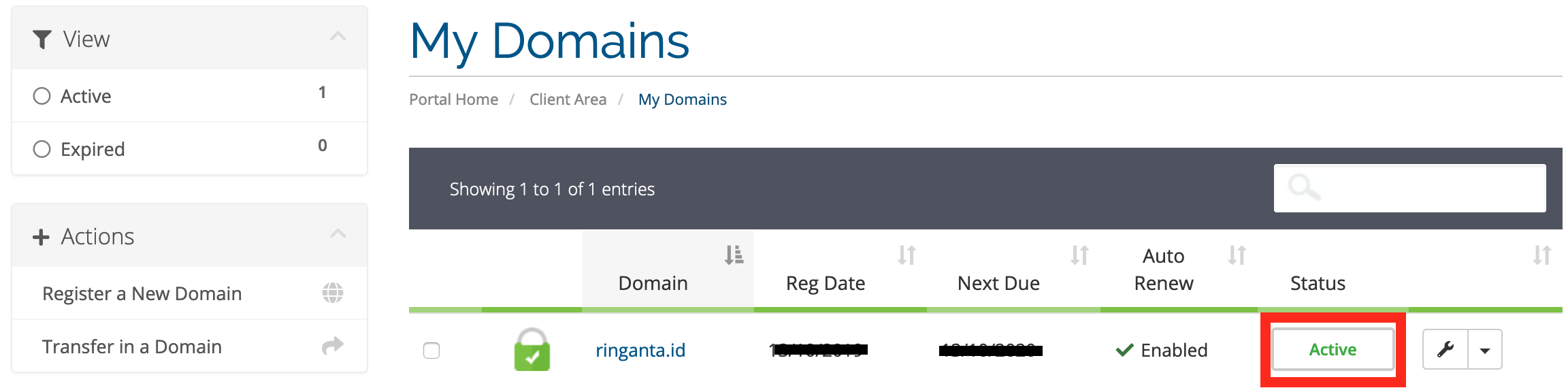 Domain Status