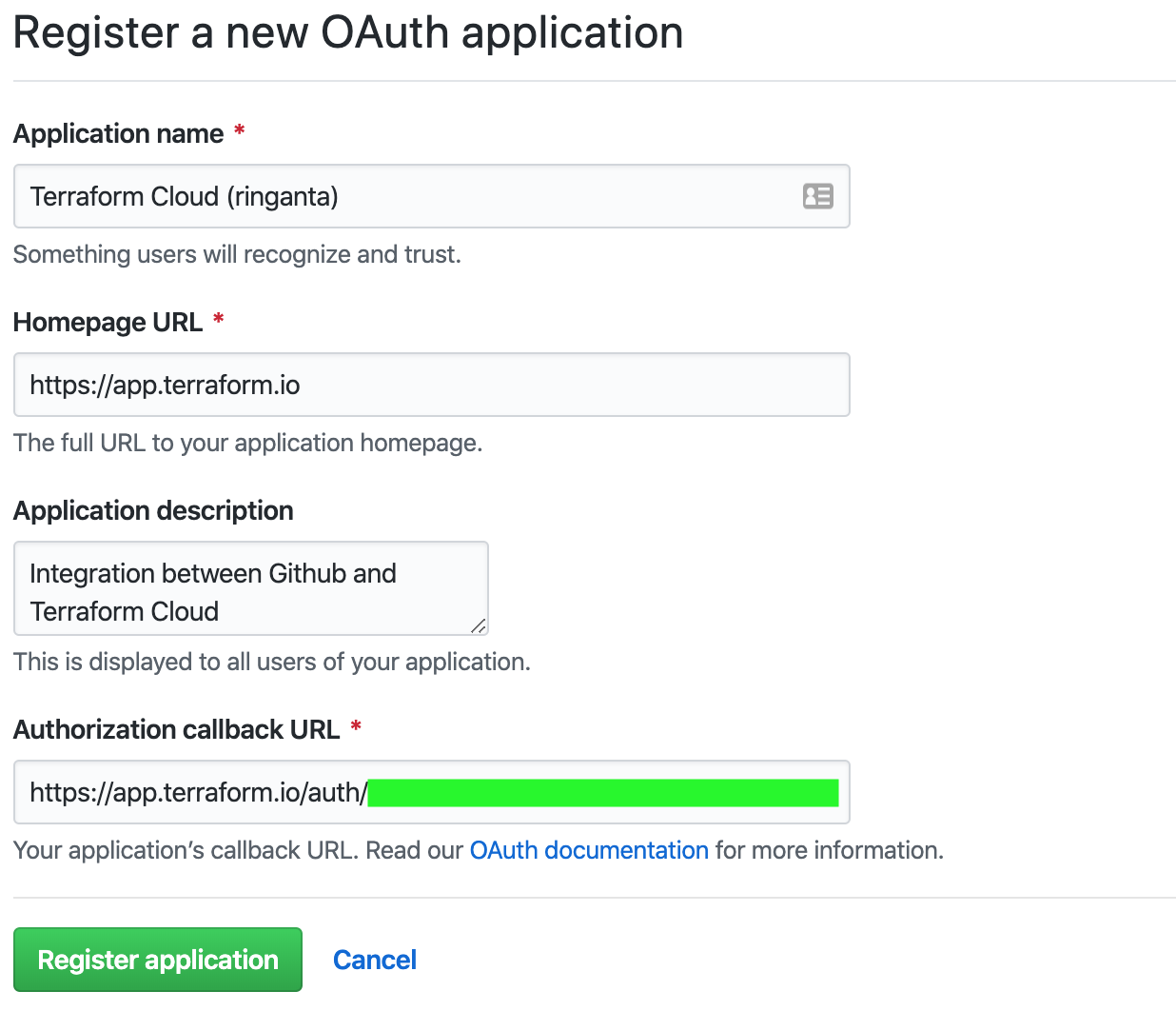 GH OAuth App Creation