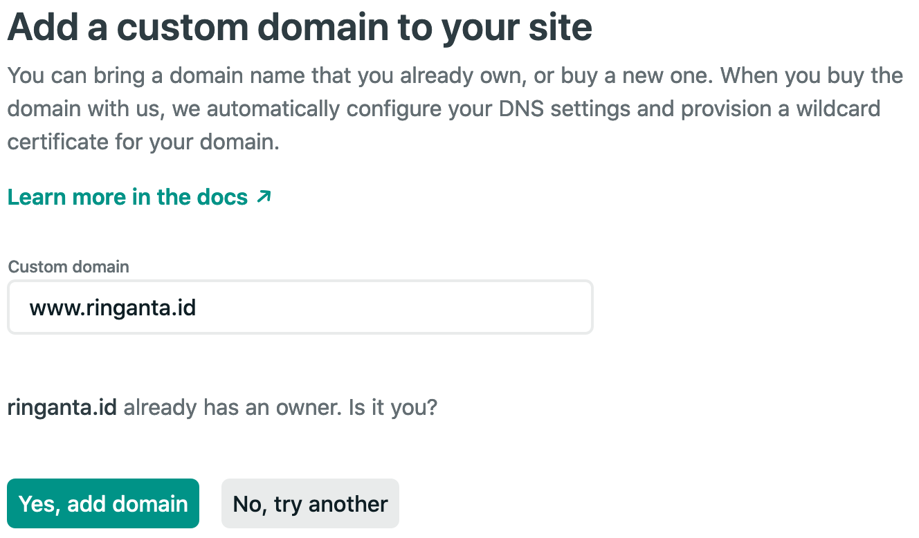 Penambahan domain khusus Netlify
